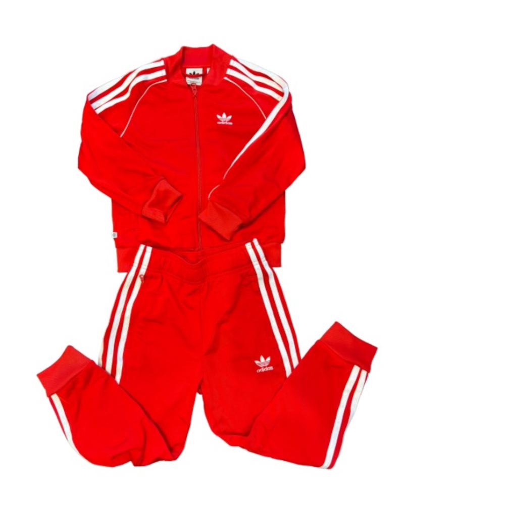 Adidas Red Tracksuit with White Stripes